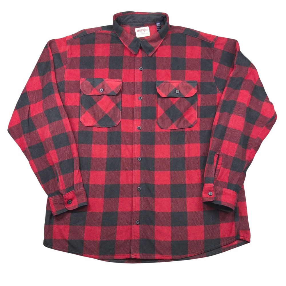 Wrangler Flannel Shirt Mens 2XT Red Black Buffalo Plaid Long Sleeve Heavyweight